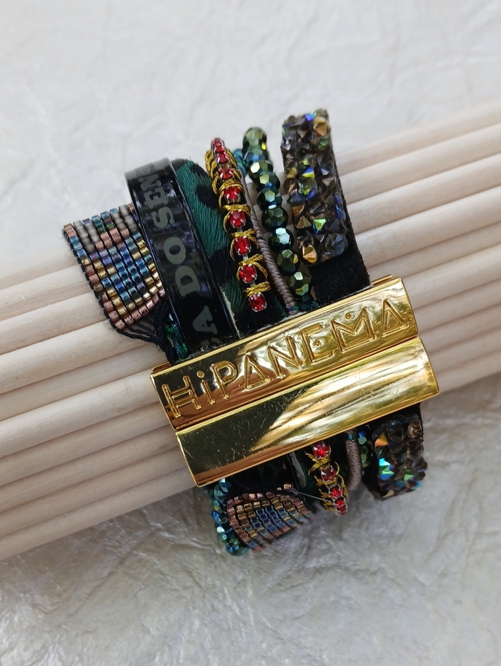 Hipanema Multicolor Blacks Greens Beaded Wrap Bracelet
